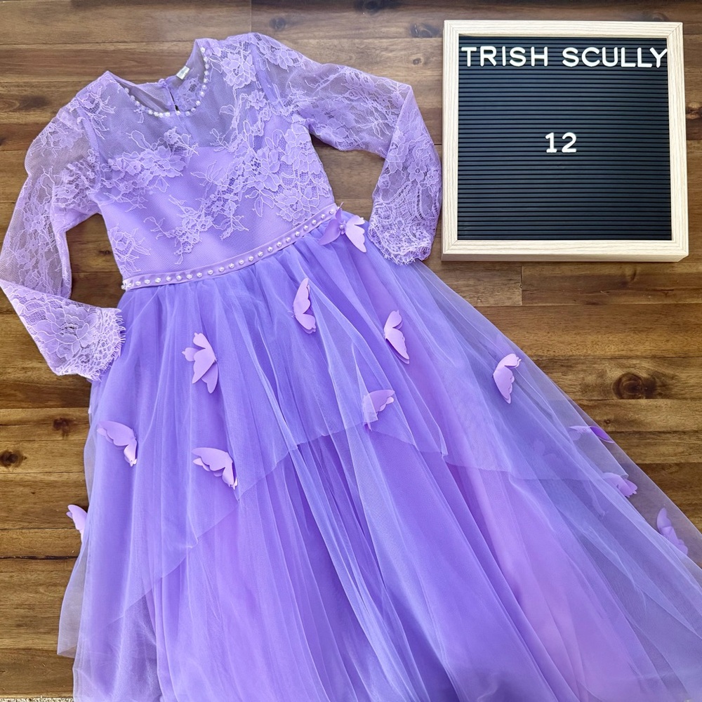 Trish Scully Girls Purple Lavender Butterfly Tulle Lace Mariposa Dress Gown 12